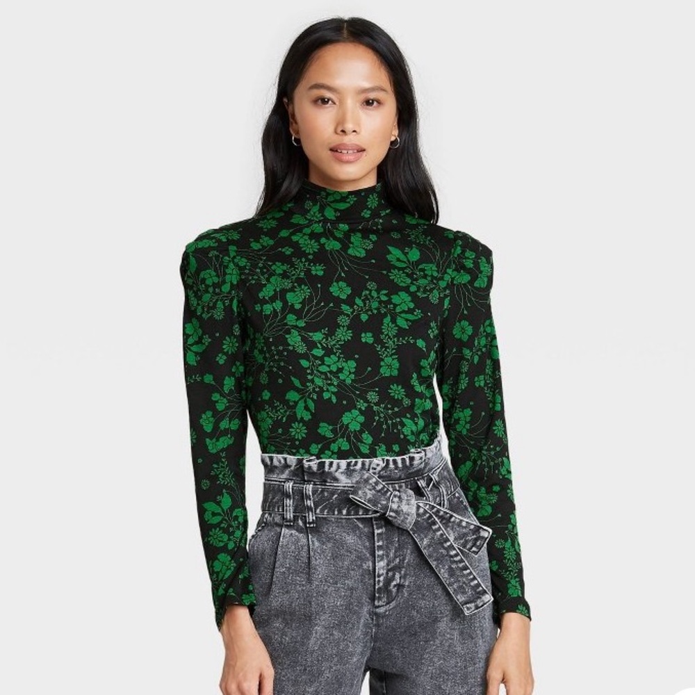 Puff sleeve mock turtle neck knit top